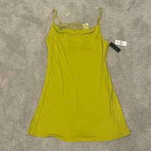 Josie Natori Chemise Slip Dress With Lace Green Chartreuse Size XL NWOT